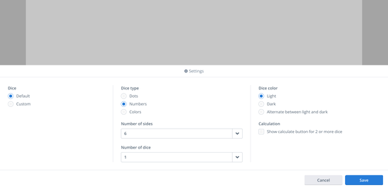 Digital dice settings
