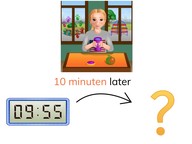 Nieuwe tijd bepalen met digitale klokken met 10 en 5 minuten met uuroverschrijding