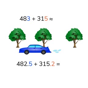 Estimated and exact sum with decimal numbers with 1 or 2 decimal places