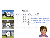 Cijferend delen van een getal t/m 1000 door een getal >10 met rest