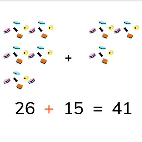 Addition to 50 making tens with second addends >10
