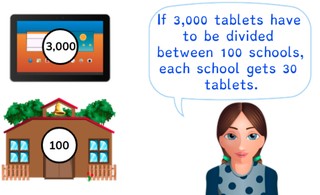 Dividing a number greater than 1,000 by 10, 100, and 1,000
