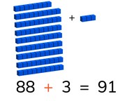 Addition to 100 crossing ten with addends <10