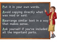 Summarize or paraphrase in notes and finished work