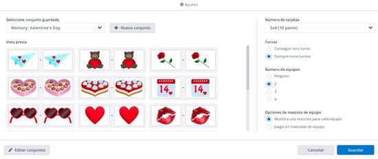 Juego de memoria: Día de San Valentín
