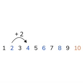 Skip counting forward and backward by 2s to 10