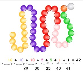 Addition to 50 with 10, 5, and 1