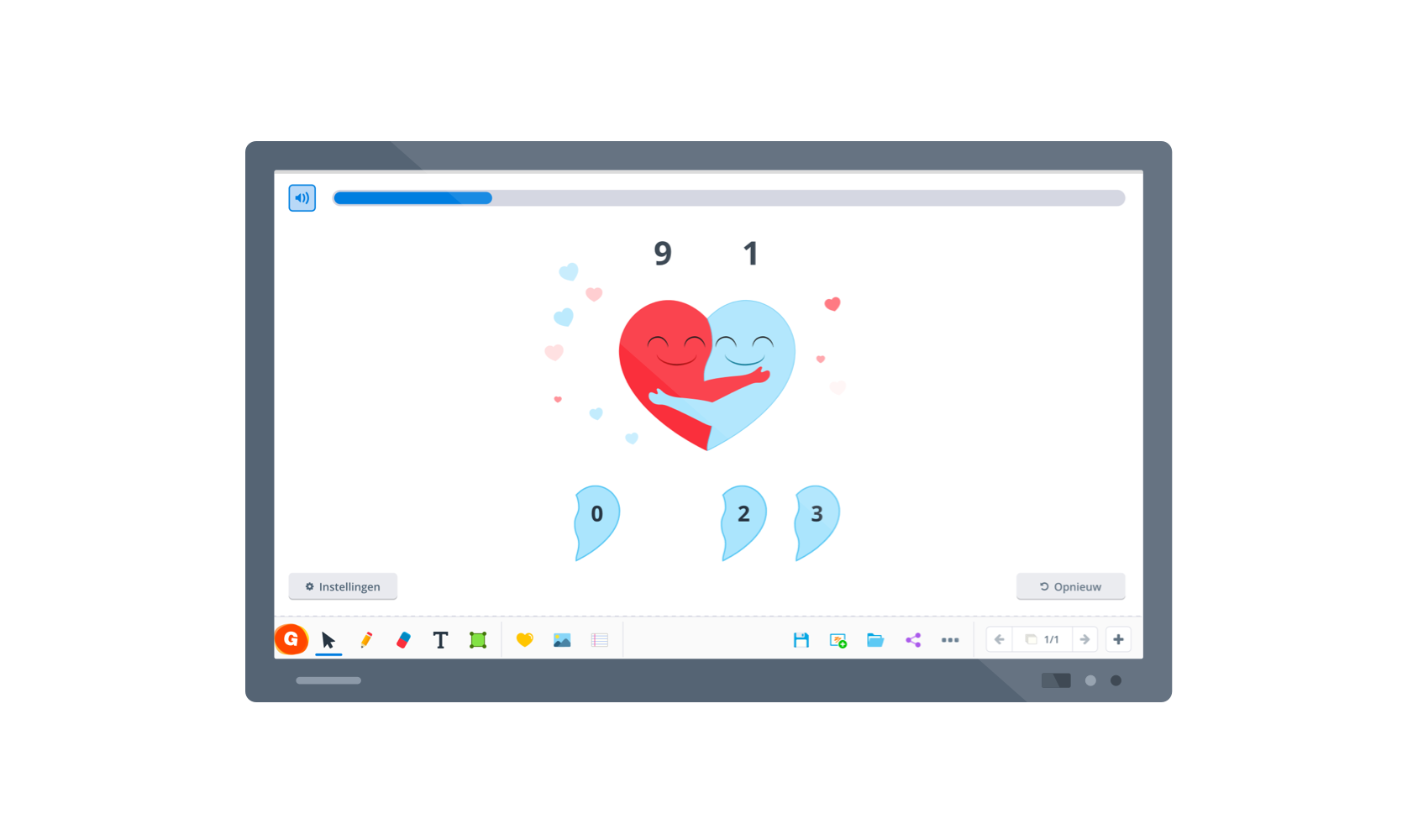 verliefde harten in digibord