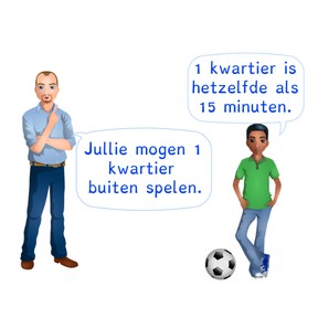 Kennen van het verband tussen uren, halve uren, kwartieren en minuten