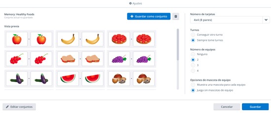 Juego de memoria: Comida saludable