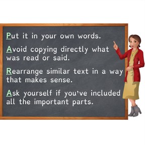 Summarize or paraphrase in notes and finished work