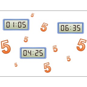Telling time: Digital clock with 10 and 5 minutes