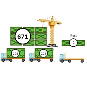 Delen van een getal t/m 1000 door een getal <10 met rest