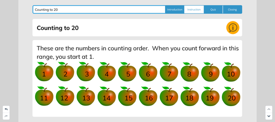A screenshot of a classroom exercise about counting to twenty for elementary students 