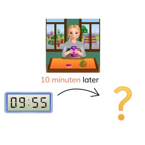 Nieuwe tijd bepalen met digitale klokken met 10 en 5 minuten met uuroverschrijding