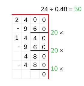 Partial quotients division with decimal numbers
