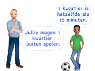 Kennen van het verband tussen uren, halve uren, kwartieren en minuten